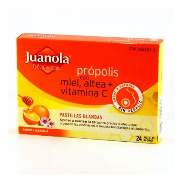 JUANOLA PROPOLIS MIEL ALTEA Y VITAMINA C 24 PASTILLAS DE GOMA SABOR NARANJA