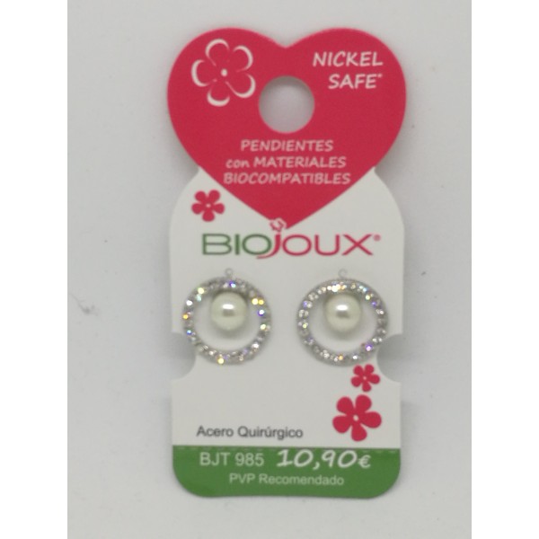 BIOJOUS PENDIENTES PERLA CIRCULO CRISTAL REF.985