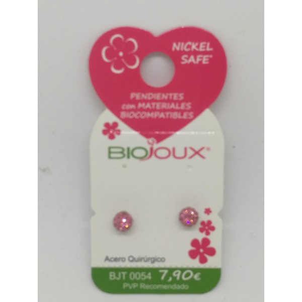 BIOJOUX PENDIENTES BOLA CRISTAL ROSA REF.054