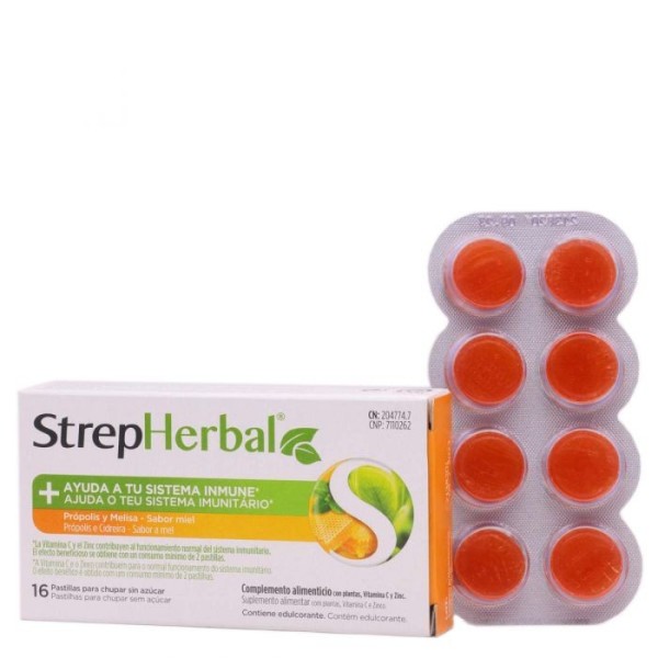 STREPHERBAL 16 PASTILLAS PARA CHUPAR SABOR PROPOLIS MELISA MIEL