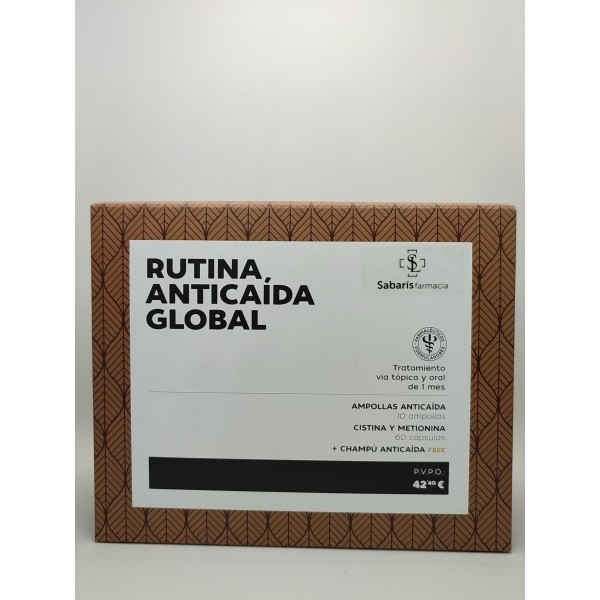 RUTINA ANTICAIDA GLOBAL AMPOLLAS + CAPSULAS+CHAMPU FARMACIA SABARIS