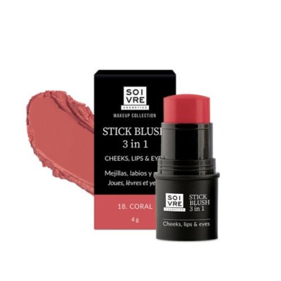 SOIVRE COSMETICS BLUSH 3 IN 1 MEJILLAS LABIOS Y OJOS 1 STICK 4 G COLOR CORAL