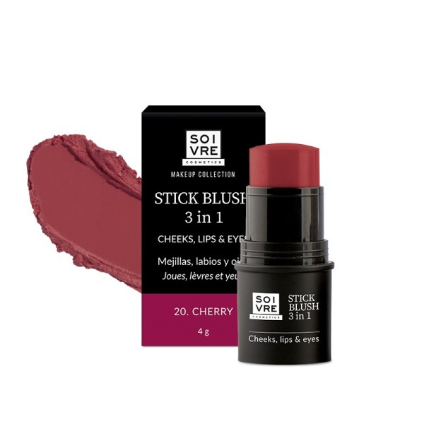 SOIVRE COSMETICS BLUSH 3 IN 1 MEJILLAS LABIOS Y OJOS 1 STICK 4 G COLOR CHERRY