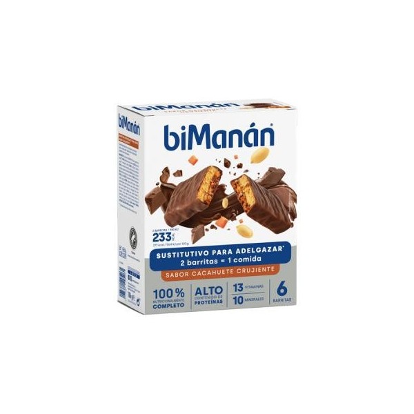 BIMANAN SUSTITUTIVO 6 BARRITAS 186 G SABOR CACAHUETE CRUJIENTE