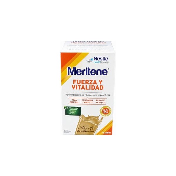 MERITENE FUERZA Y VITALIDAD BATIDO 15 SOBRES 30 g SABOR CAFE DESCAFEINADO