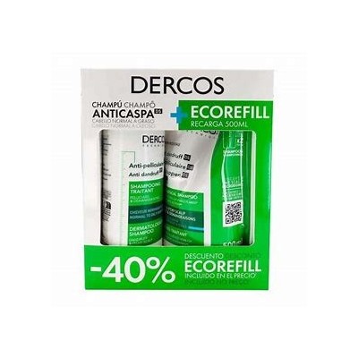 DERCOS PACK CHAMPU ANTICASPA GRASA 390ML+ RECARGA 500ML