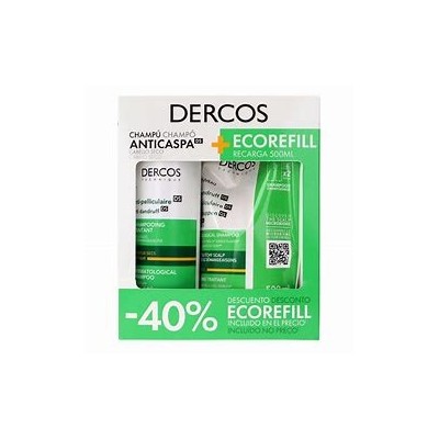 DERCOS PACK CHAMPU ANTICASPA SECA 390ML+RECARGA 500ML