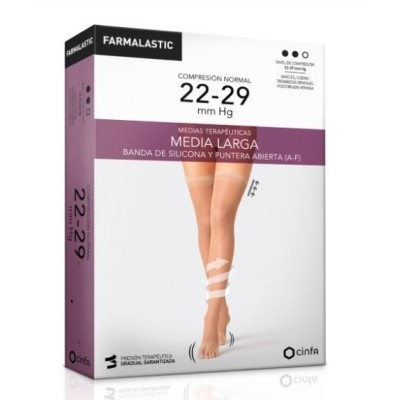 MEDIA LARGA SILICONA (A-F) COMPRESION NORMAL FARMALASTIC PUNTA ABIERTA 2 UNIDADES TALLA MEDIANA COLO