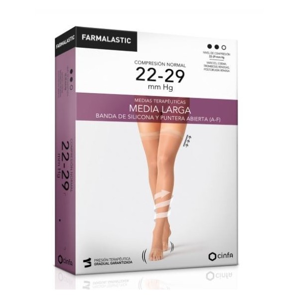 MEDIA LARGA SILICONA (A-F) COMPRESION NORMAL FARMALASTIC PUNTA ABIERTA 2 UNIDADES TALLA MEDIANA COLO