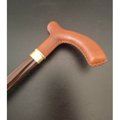 BASTON MADERA PUÑO PIEL