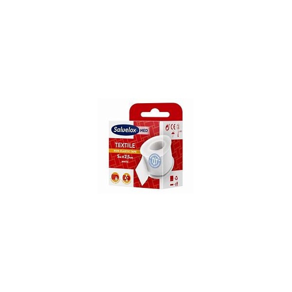 ESPARADRAPO SALVELOX TEXTILE 1 UNIDAD 5 M X 2,5 CM COLOR BLANCO