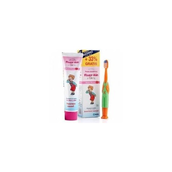 FLUOR KIN INFANTIL VIAJE INICIO 1 CEPILLO INFANTIL BOLIDO + 1 PASTA DENTIFRICA 25 ml SABOR FRESA